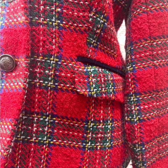 Talbots Petite Red Tartan Wool Blend Blazer | Classic Preppy | 12P - Picture 8 of 10